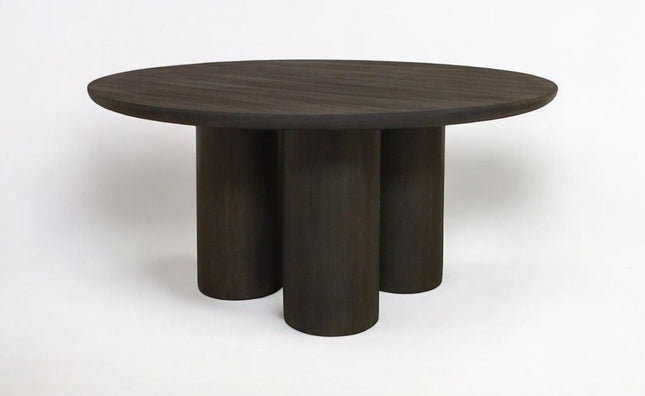 Seven Piece Dark Brown Round Solid Wood Dining Set with Six Chairs