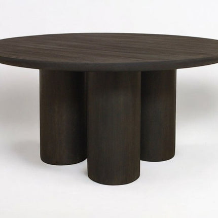 Seven Piece Dark Brown Round Solid Wood Dining Set with Six Chairs