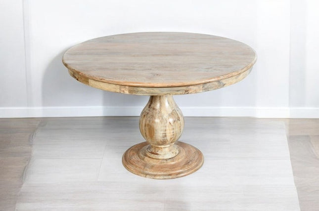 Five Piece Natural Round Solid Wood Dining Set with Four Chairs