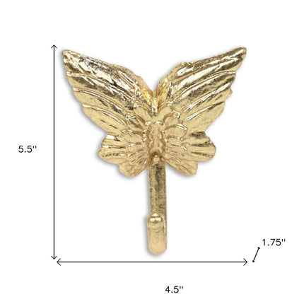5" Gold Cast Iron Butterfly Wall Hook