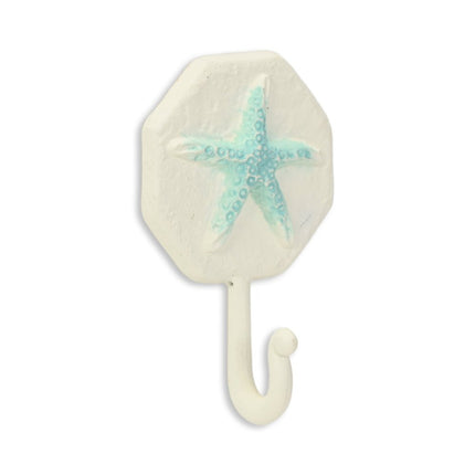 4" Aqua And Cream Cast Iron Starfish Wall Hook