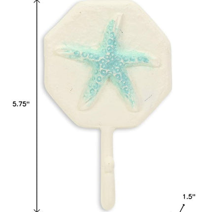 4" Aqua And Cream Cast Iron Starfish Wall Hook