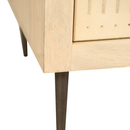 28" Natural Solid Wood Distressed Carved Geometric Two Drawer Nightstand