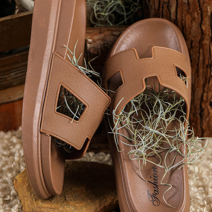 Chestnut Cutout Design Open Toe Platform Slippers (Run Small, Size Up)