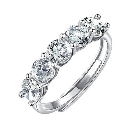 S925 Sterling Silver Moissanite 5-Stone Round Cut Eternity