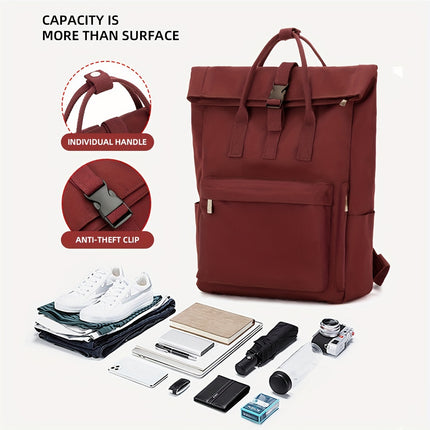 New Large-Capacity Rolled-Edge Backpack Suitable for 15.6-Inch Laptops, Ideal for Both Male And Female Students