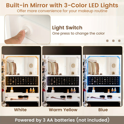 Wall Mounted Jewelry Cabinet Armoire Full-Length Mirror w/ LED Lights & Drawer