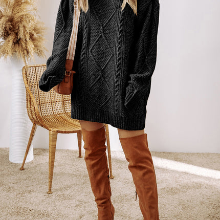 Black Cable Knit Drop Shoulder Loose Fit Sweater Dress