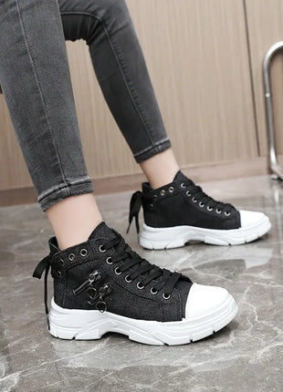 New Canvas High-top Women Shoes Spring Breathable Denim Sneakers Women Summer Thick Bottom Heightening Sports Casual Shoes