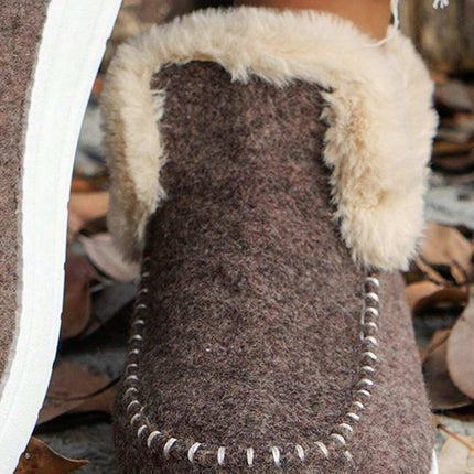 Coffee Suede Stitching Patchwork Plush Lined Anklet Boots
