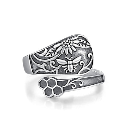 925 Sterling Silver Turquoise Spoon Rings Wholesale Adjustable Dragonfly Sunflower Bee Vintage Jewelry