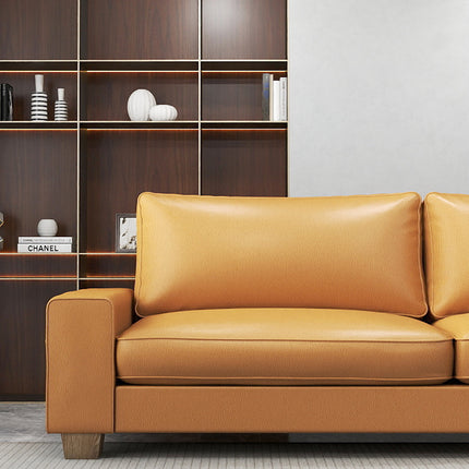 Leather Couch Modern Mid Century Faux Leather Couch, Loveseat Sofa with Wide Arm