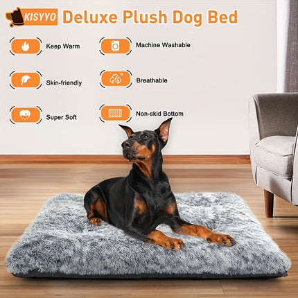 Orthopedic Dog Bed for Medium & Large Dogs - Plush Blue Faux Fur Pet Bed with High