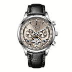 Silvery case, grey dial, Silvery nails and black strap