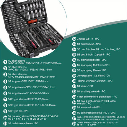 216pcs Wrench And Socket Set for Automotive, Marine, And Motorcycle Repairs with Ratchet And Spanners