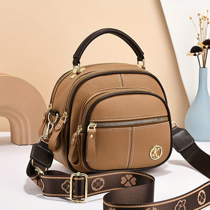 Luxury Synthetic Faux Leather Multi-Layer Large Capacity Shoulder Bag Versatile Fashionable Handbag with Zipper