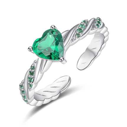 925 Sterling Silver Blue Crystal Zircon Heart Rings Wholesale for Women Adjustable Size 7-9 Gift Box
