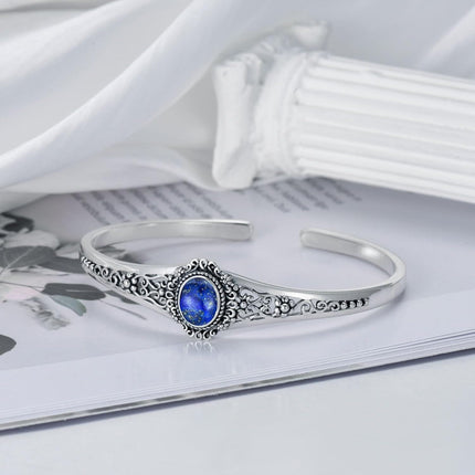 925 Sterling Silver Lapis Lazuli Adjustable Vintage Chic Bangle Bracelet