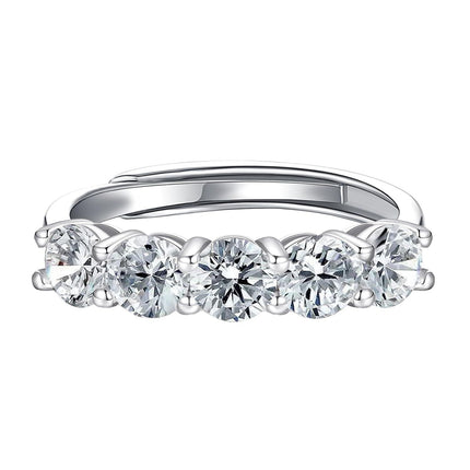 S925 Sterling Silver Moissanite 5-Stone Round Cut Eternity