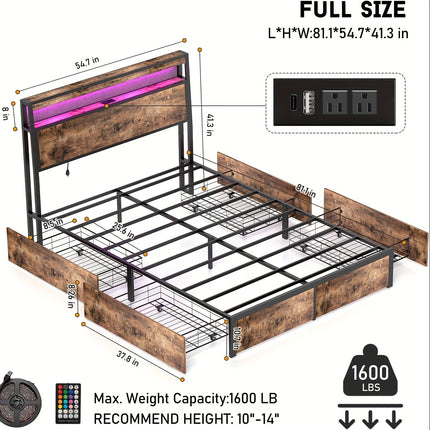 Bed Frame Available in Full, Queen, And King Sizes Featuring Four Storage Drawers