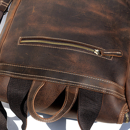 Men's Retro Crazy Horse Leather Backpack Casual