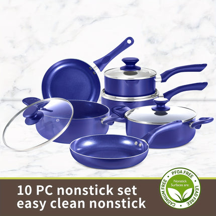 10-Piece Pots And Pans Set Nonstick, Aluminum Nonstick Ceramic Cookware Set With Lids
