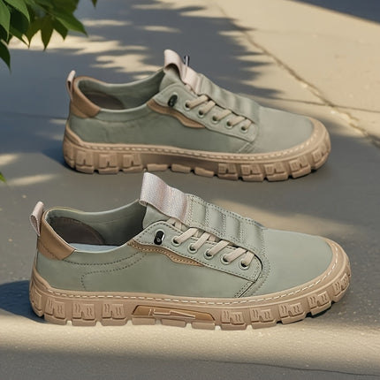 Men's Solid Color - Casual Sneakers - Preppy Style Low Top Skateboard Shoes - Breathable Non-Slip Lace-Up
