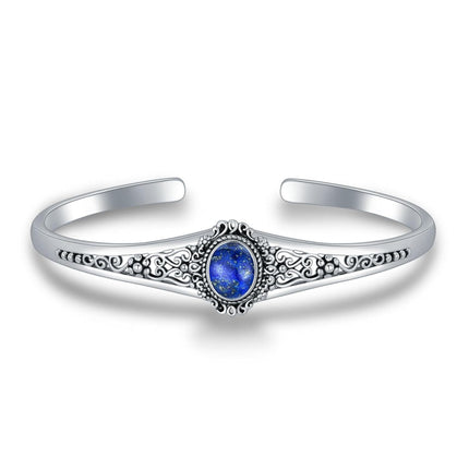 925 Sterling Silver Lapis Lazuli Adjustable Vintage Chic Bangle Bracelet