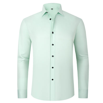 Solid Long Sleeve Shirt Fashion Slim Lapel Button Office Business Shirt Men's Clothing