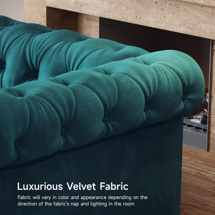 Sofa In Black Velvet, Featuring Rolled Arms, 23.6" Deep Seat With Two Throw Pillows