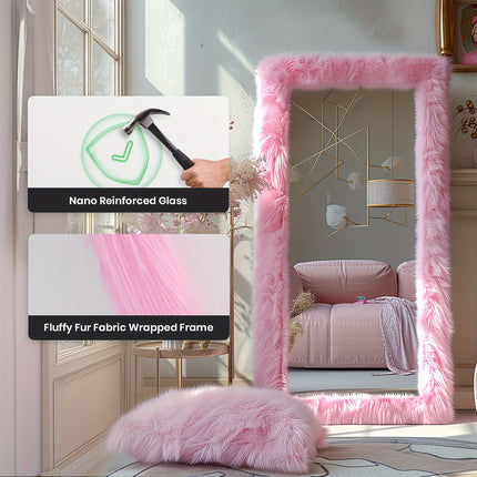 24''X 63'' Melodieux Faux Fur Framed Full Length Mirror