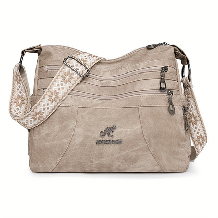 Women'S Retro Bohemian Crossbody Bag with Adjustable Strap - Solid Color Olive Green Tote Handbag