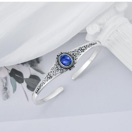 925 Sterling Silver Lapis Lazuli Adjustable Vintage Chic Bangle Bracelet