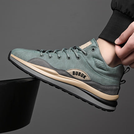 Men's Multi-Functional Mid-Top Sneakers - PU Upper & Rubber Sole, Lace-Up Outdoor/Running