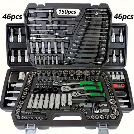 46/150pcs Automotive Mechanical Repair Tool Set, Multifunctional with Sockets, Wrenches,