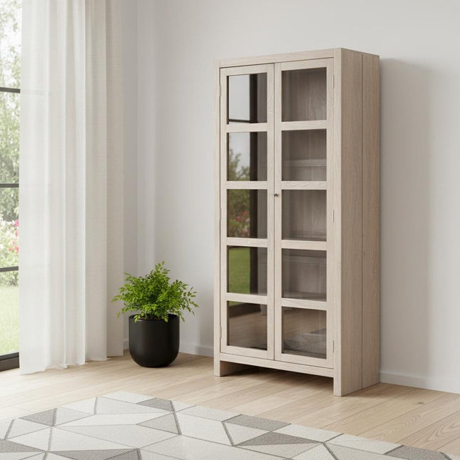 91" Ivory Distressed Solid Wood Frame Accent Cabinet With Two Doors