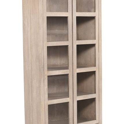 91" Ivory Distressed Solid Wood Frame Accent Cabinet With Two Doors