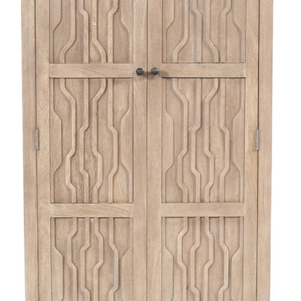 72" Ivory Distressed Solid Wood Frame Accent Cabinet With Two Doors
