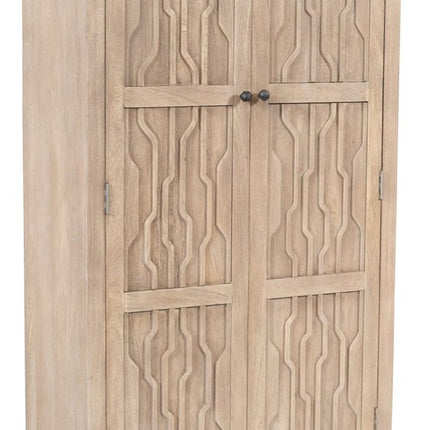 72" Ivory Distressed Solid Wood Frame Accent Cabinet With Two Doors