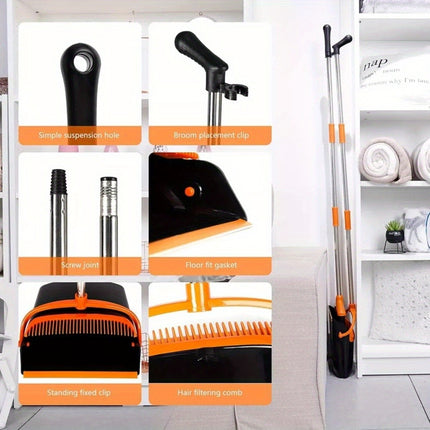 Broom and Dustpan Set with Long Handle for Home Kitchen Room Office Lobby Floor Use,