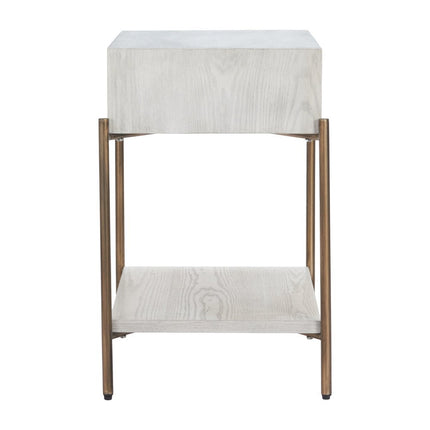 26" White Wood Pedestal End Table With Drawer