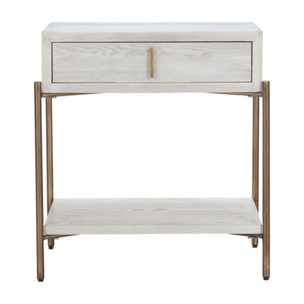 26" White Wood Pedestal End Table With Drawer
