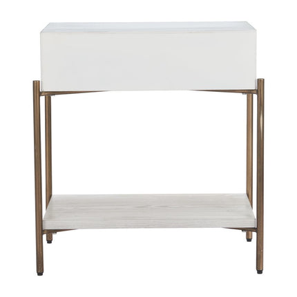 26" White Wood Pedestal End Table With Drawer