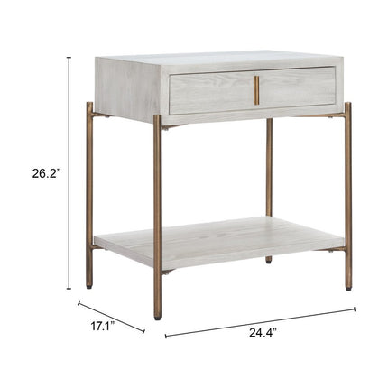26" White Wood Pedestal End Table With Drawer