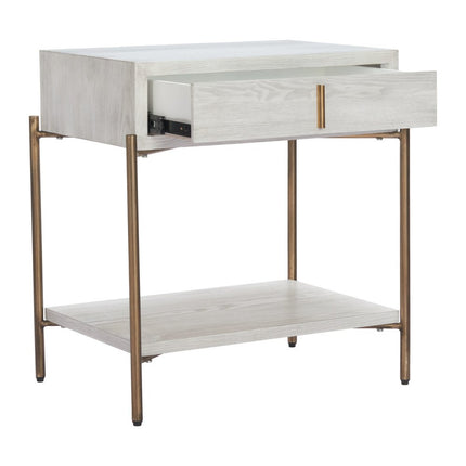 26" White Wood Pedestal End Table With Drawer