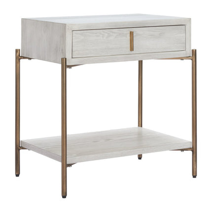 26" White Wood Pedestal End Table With Drawer
