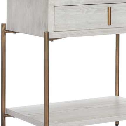 26" White Wood Pedestal End Table With Drawer