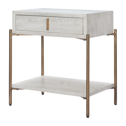 26" White Wood Pedestal End Table With Drawer