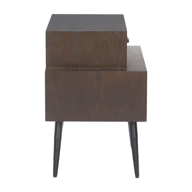 24" Brown Wood Pedestal End Table With Two Drawers