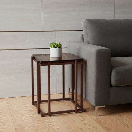 Set of Two Bronze Iron Square Frame Nested Tables